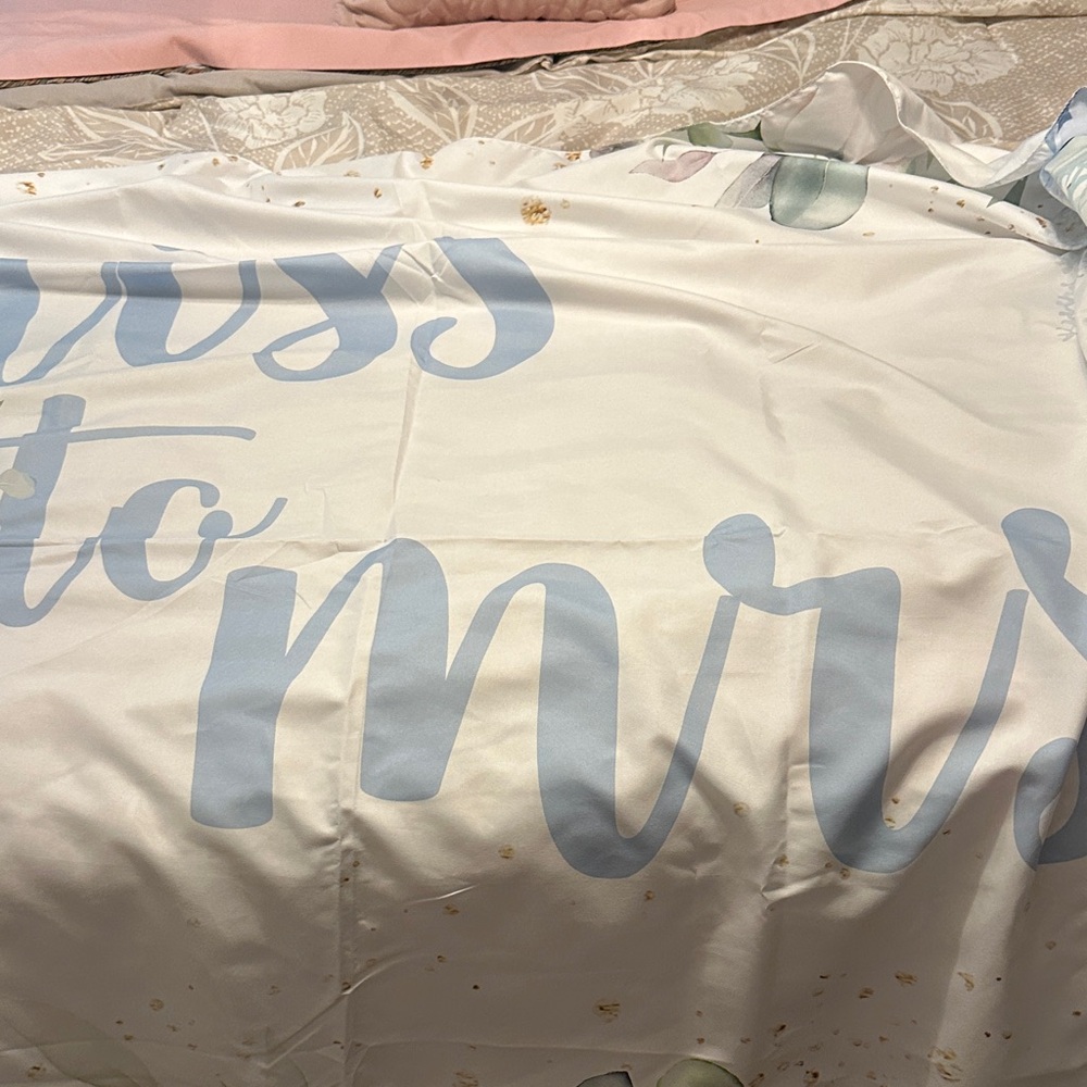 White and Blue 'Mrs to Mrs' Fabric